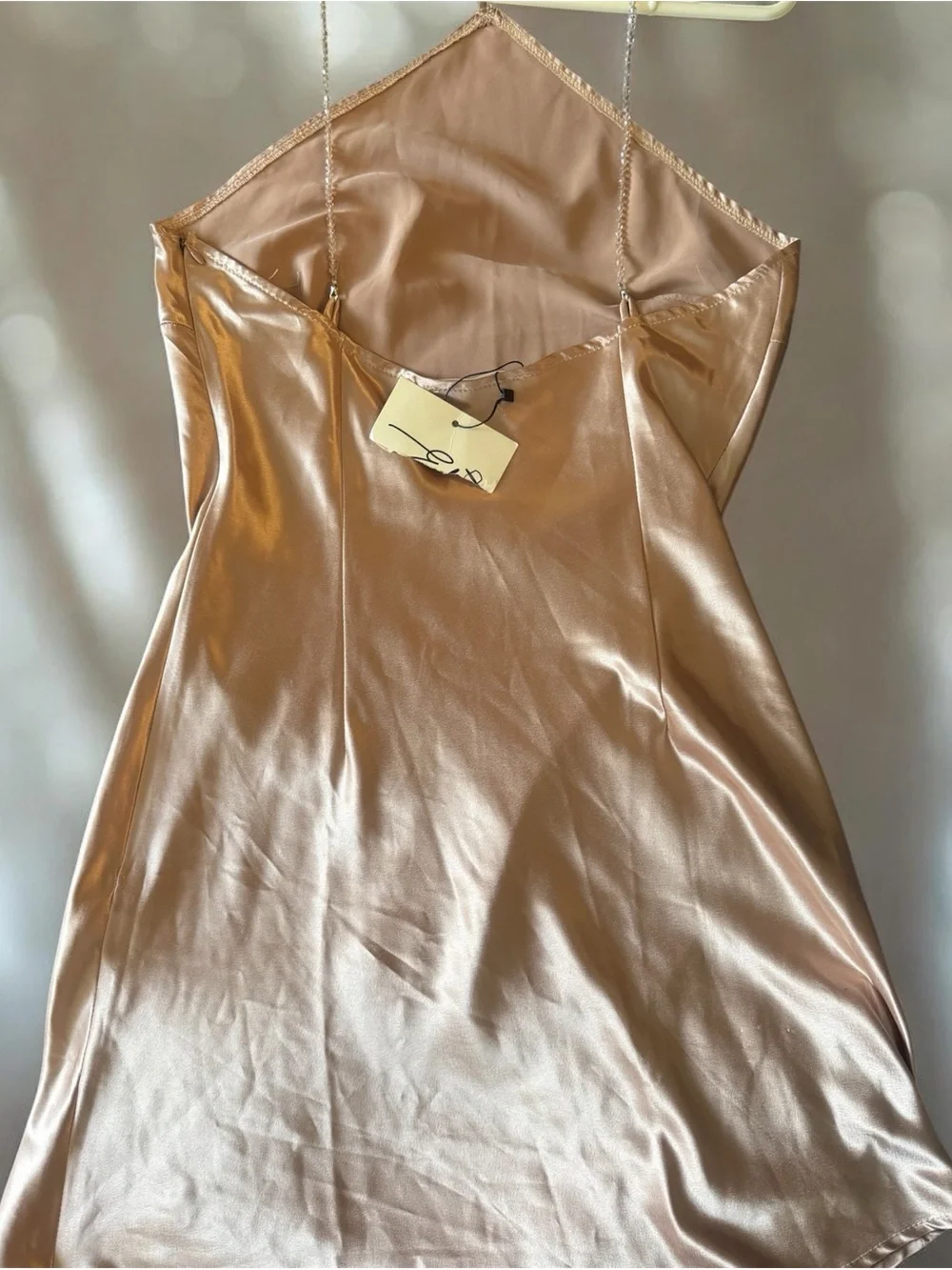 Eclo Satin Halter Mini Dress in Champagne Blush